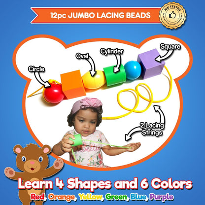 Jumbo Lacing Beads for Kids - Montessori Toddler Games and Educational Toys - Rainbow Matching Game and Stringing Bead Set with Toy Storage and Learning Activities eBook