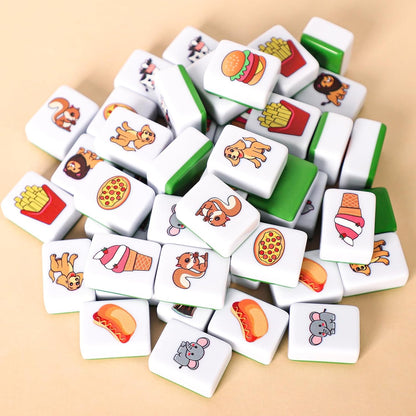 GRACIAS 2 Players Mahjong Block Set, Mahjong Tile Game with 50 Premium Pink Tiles(30mm) Animal and Food Pattern, Portable Mahjongg Set with A Carry Bag