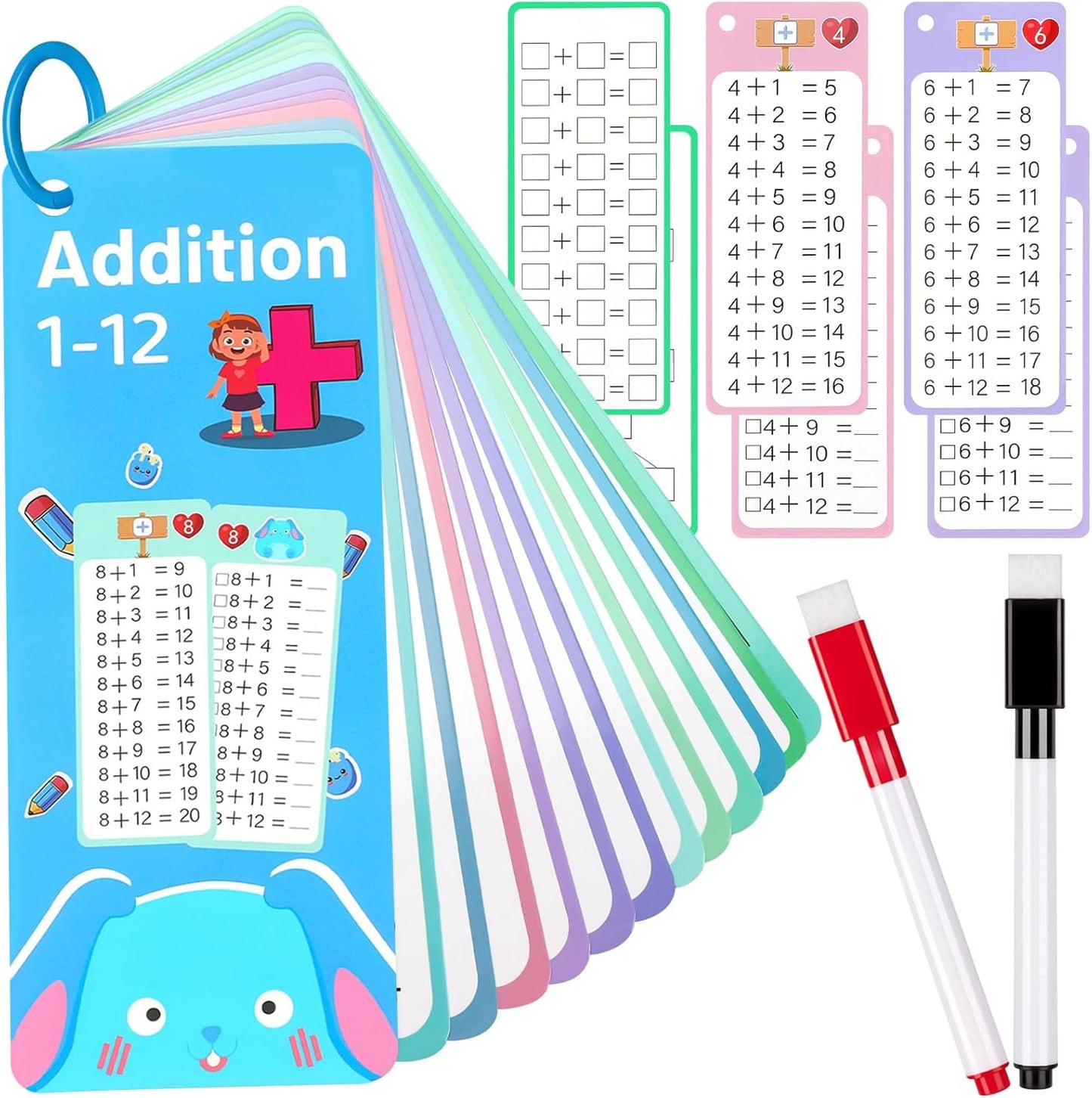 15Pcs Multiplication Flash Cards 0-12, Time Table Flash Cards Chart with 2 Dry Erase Pens 1 Rings, Educational Math Multiplication Chart for 1st to 3rd Grades Fun Learning with Math Game