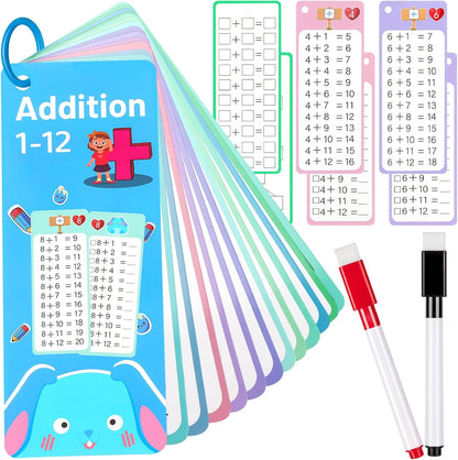 15Pcs Multiplication Flash Cards 0-12, Time Table Flash Cards Chart with 2 Dry Erase Pens 1 Rings, Educational Math Multiplication Chart for 1st to 3rd Grades Fun Learning with Math Game