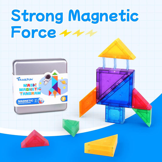 Magnetic Tangrams, Magnet Blocks STEM Montessori Toys for Kids, Toddler Magnetic Puzzles Educational Travel Activity Road Trip Essentials