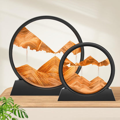 Wai Danie Moving Sand Art Picture 3D Hourglass Deep Sea Sandscape Liquid Motion Display Painting Flowing Sand Frame Relaxing Desktop Home Office Work Decor (Black, 12 Inches)