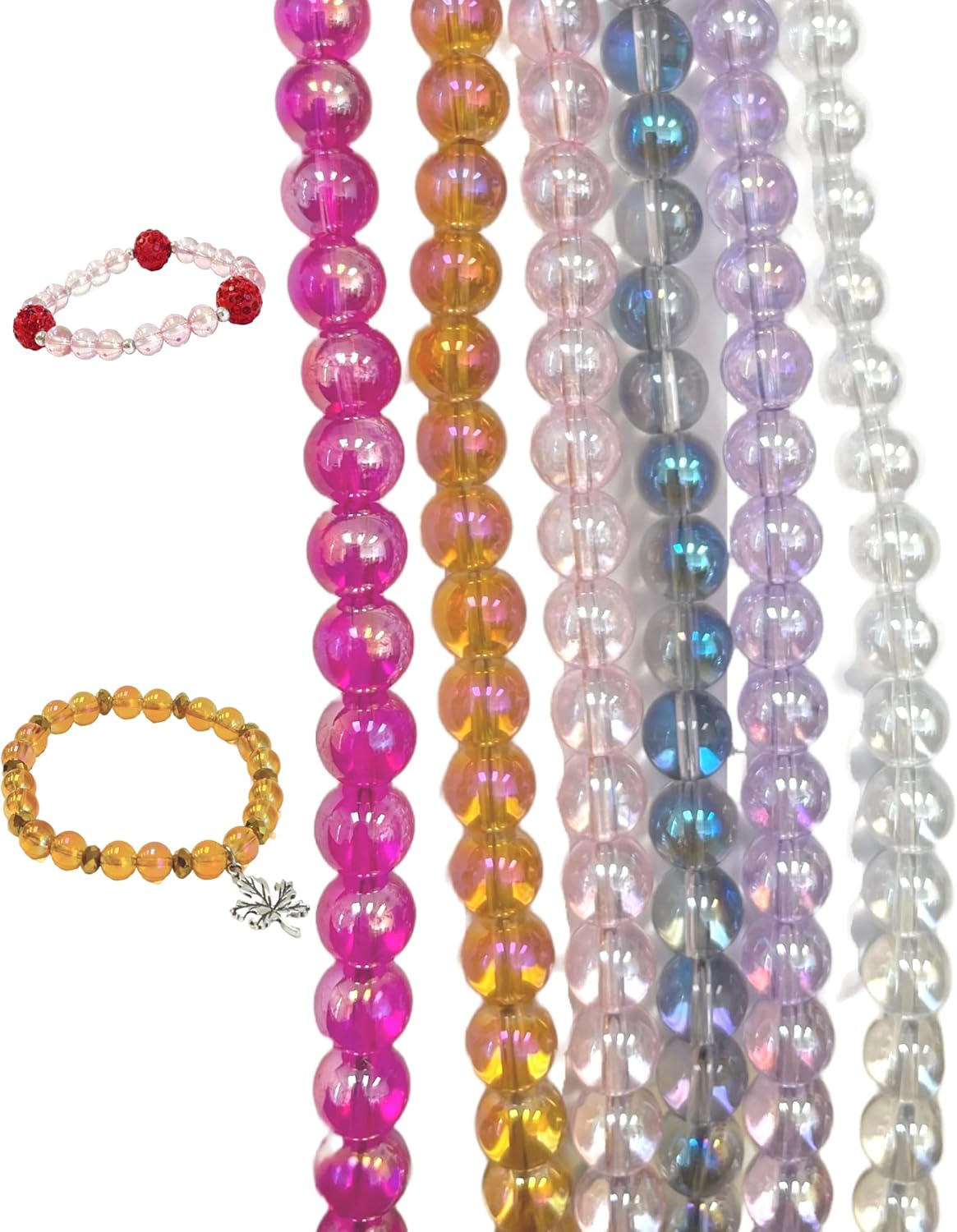 8mm Glass Beads Round Bulk for Bracelet, Glow in Dark Beads, DIY Jewelry Windchime Suncatcher Party Supplies, 300 pcs