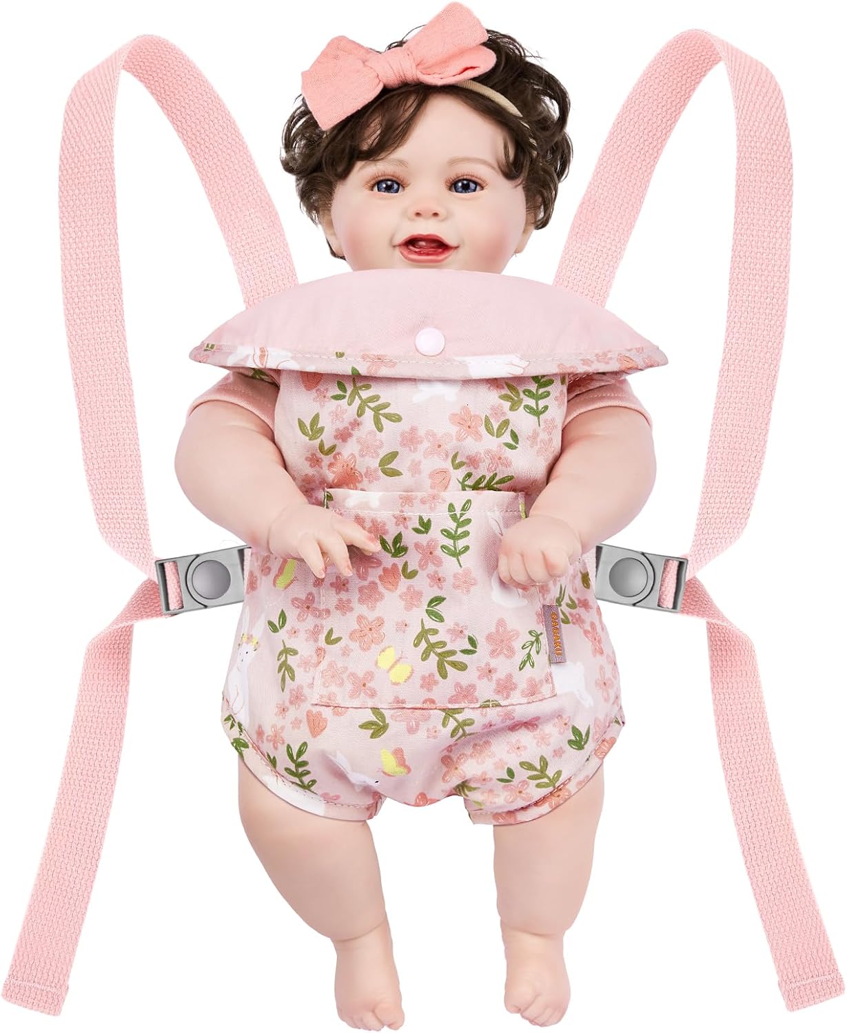 GAGAKU Baby Doll Carrier for Little Girls, Reborn Doll Accessories for Toddlers 3+ Years Old, Kids Toy Baby Dolls Sling Carrier - Pink - Moonflower