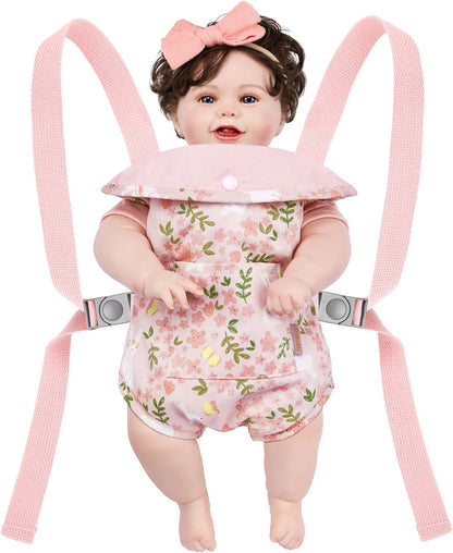GAGAKU Baby Doll Carrier for Little Girls, Reborn Doll Accessories for Toddlers 3+ Years Old, Kids Toy Baby Dolls Sling Carrier - Pink - Moonflower