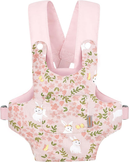 GAGAKU Doll Carrier for Stuffed Animals, Reborn Baby Doll Accessories Toy Carriers for Kids 3+ Toddlers - Pink Wax Flowers