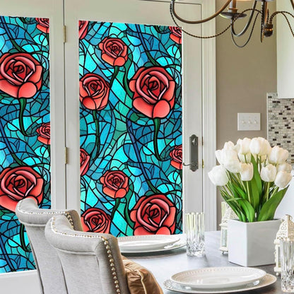 JOONOR Privacy Window Film Stained Glass Window Sticker Non-Adhesive Frosted Glass Film Decorative Magnolia Flower Pattern Static Cling Decals for Home UV Blocking/Heat Insulation 17.7 x 39.4 Inch