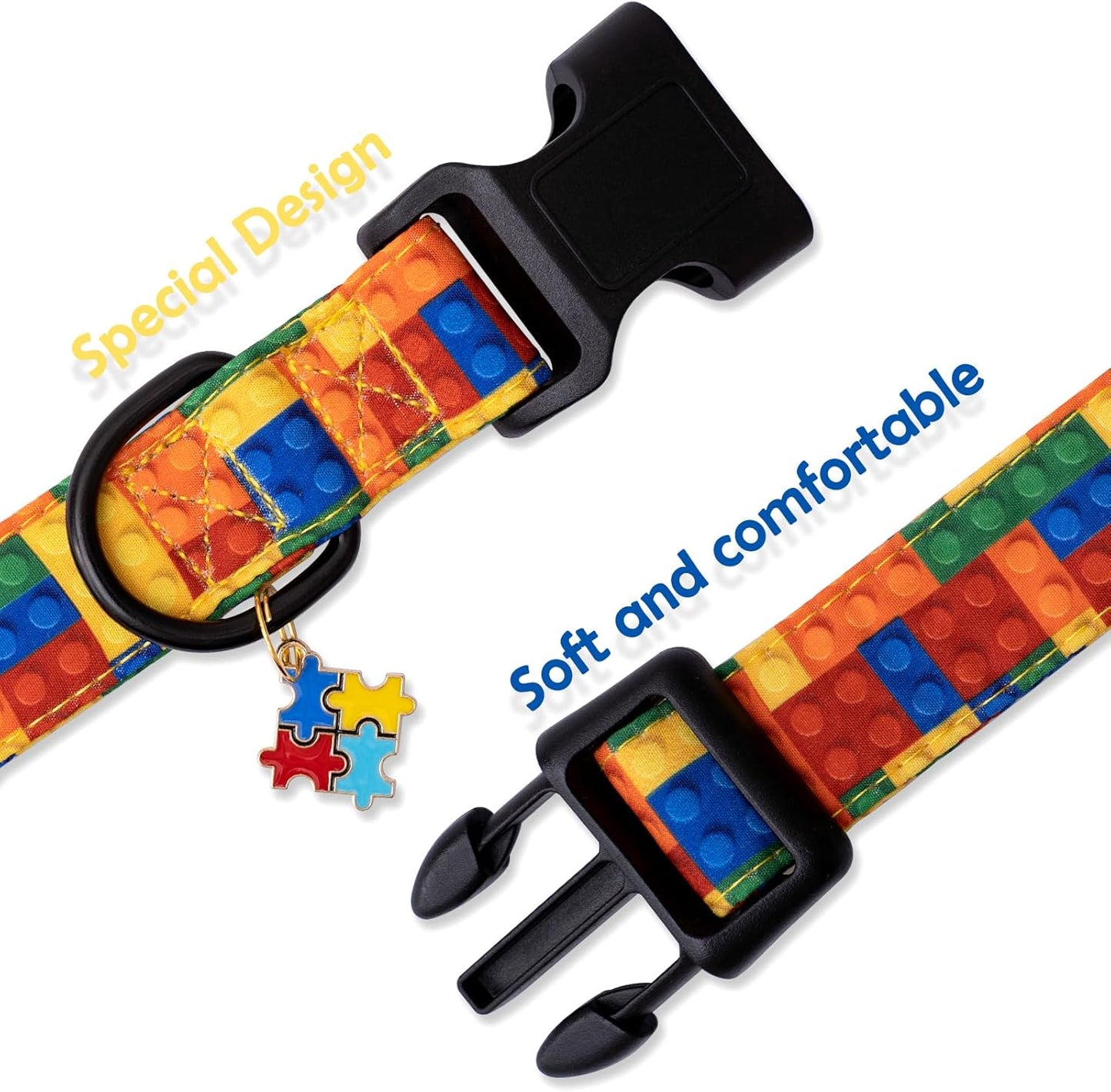 Faygarsle Dog Collar for Small Medium Large Dogs Colorful Puppy Collars for Female Dogs Toy Building Blocks Patterned Pet Collars for Summer Spring Wedding Puppy Girl Dog Collar M