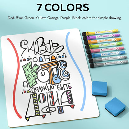 Nicpro Dry Erase Board with Lines 12 x 16 in, 2 Pack Kid Double Sided Lined White Board Dry Erase with 8 Pens, 2 Eraser, Small Learning Whiteboards for Kids, Students, Homeschool Essentials Supplies
