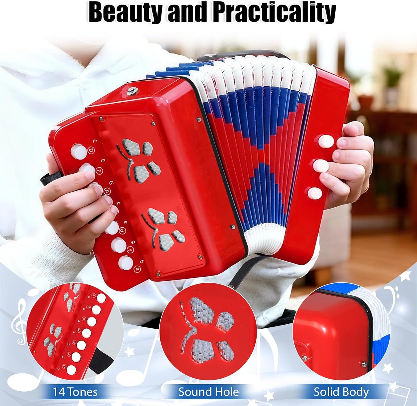 AZEAM Kids Accordion, Toy Accordion for Ages 3 5 9 7 10 12 Child Children Toddlers Beginners Kids Musical Instruments 10 Keys Button Small Lightweight for Boy Girls Christmas（Black）