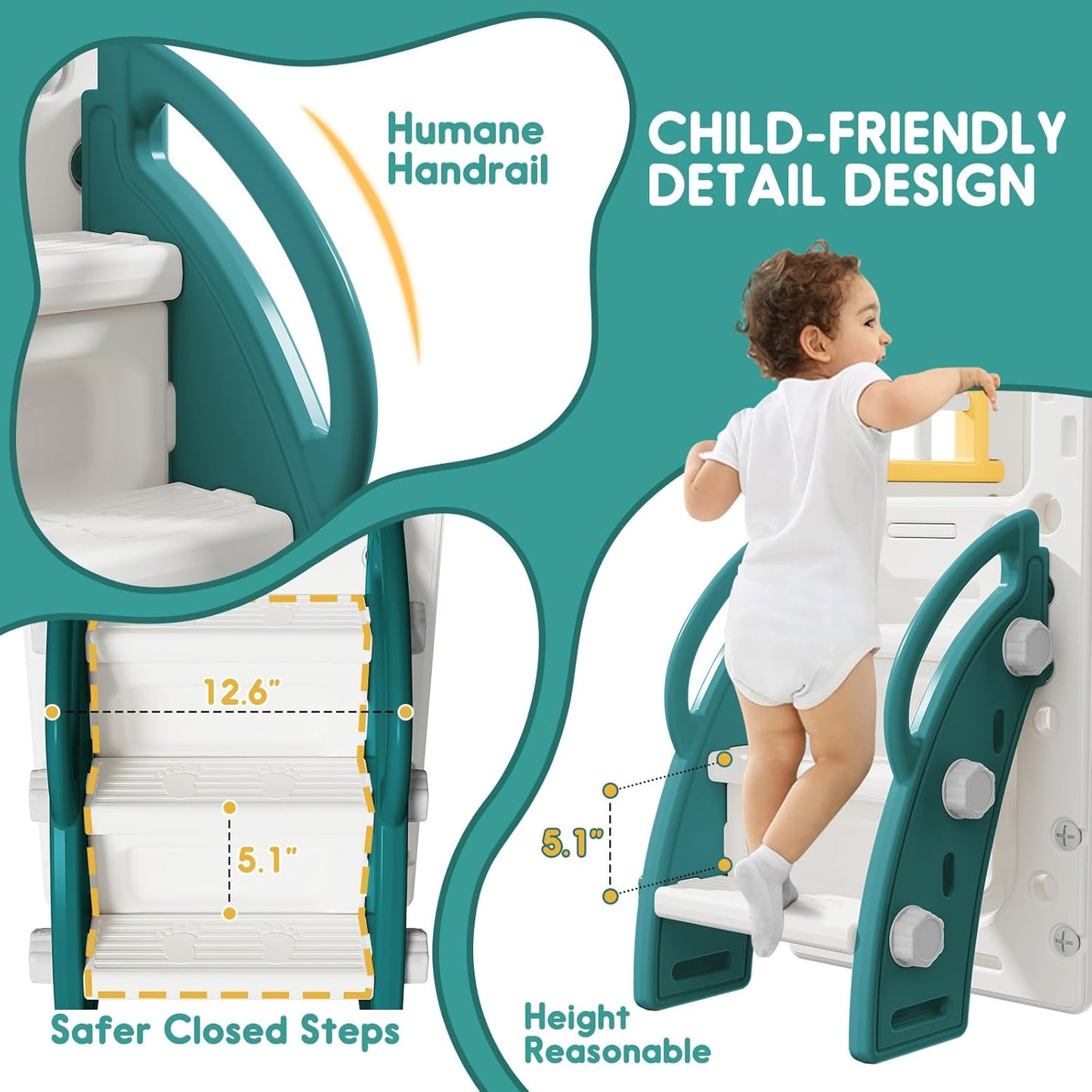 Toddler Slide for Kids with Climber Basketball Hoop, Storage Space, Telescope Kids Indoor Slide Baby Slide for Outdoor Play Upgraded Toddler Indoor Playground with Wider and Longer Slideway Upgraded