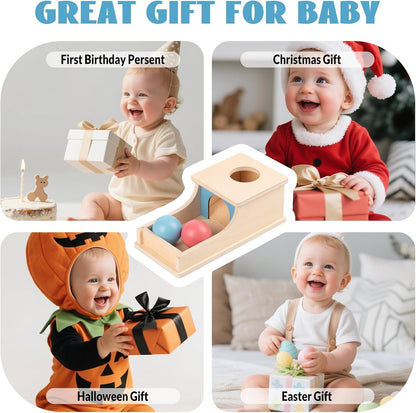 Busy edition Montessori Toys for Babies 6-12 Months Object Permanence Box Wooden Ball Drop Toy Play for 6 Month 1 2 3 Year Old Toddlers Infant Early Age Toy