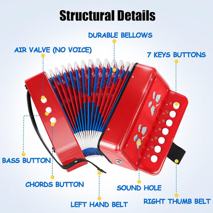 AZEAM Kids Accordion, Toy Accordion for Ages 3 5 9 7 10 12 Child Children Toddlers Beginners Kids Musical Instruments 10 Keys Button Small Lightweight for Boy Girls Christmas（Black）
