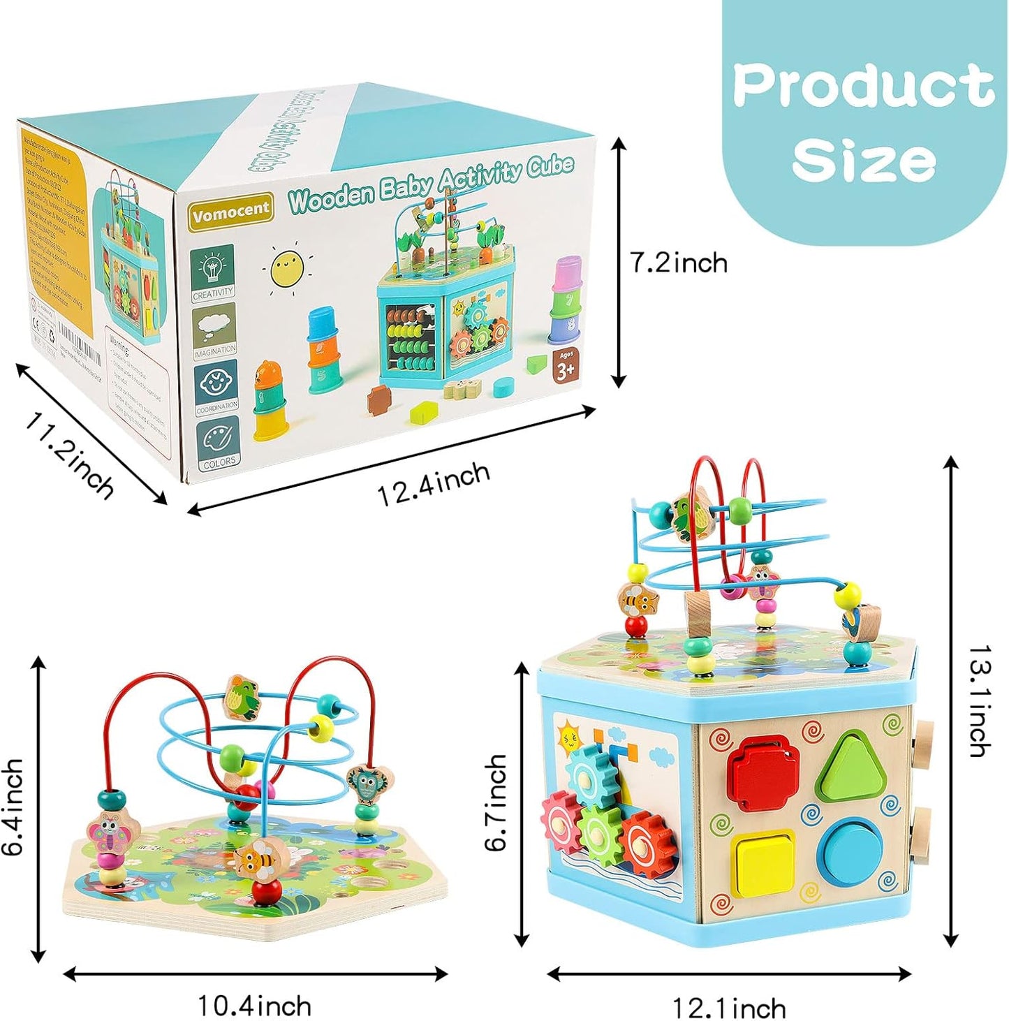 Wooden Activity Cube for 1 Year Old Kids, Educational Learning Bead Maze for Toddler Age 1-3, Developmental Montessori Toys for 12-36 Months Boys Girls Gift