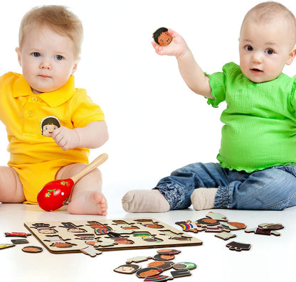 Kathfly Wooden Multicultural Doll Puzzles for Kids Interchangeable Dress Up Diversity Wood Peg Puzzles for Preschool World