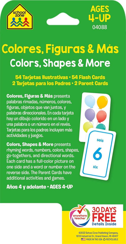 School Zone Preschool Bilingual Spanish/English 2-Pack Flash Cards: 112 Cards, Pre-K, Kindergarten, Tarjetas Ilustratives Español/Inglés, Alphabet, Colors, Shapes, ESL (Spanish Edition)