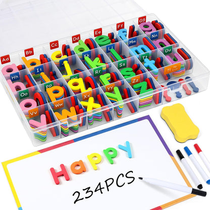 LovesTown Magnetic Alphabet Letters Kit for Kids, Double Sided Magnetic Board with Storage Box, Educational Learning Toys for Preschool Classroom and Home, 234 Pieces