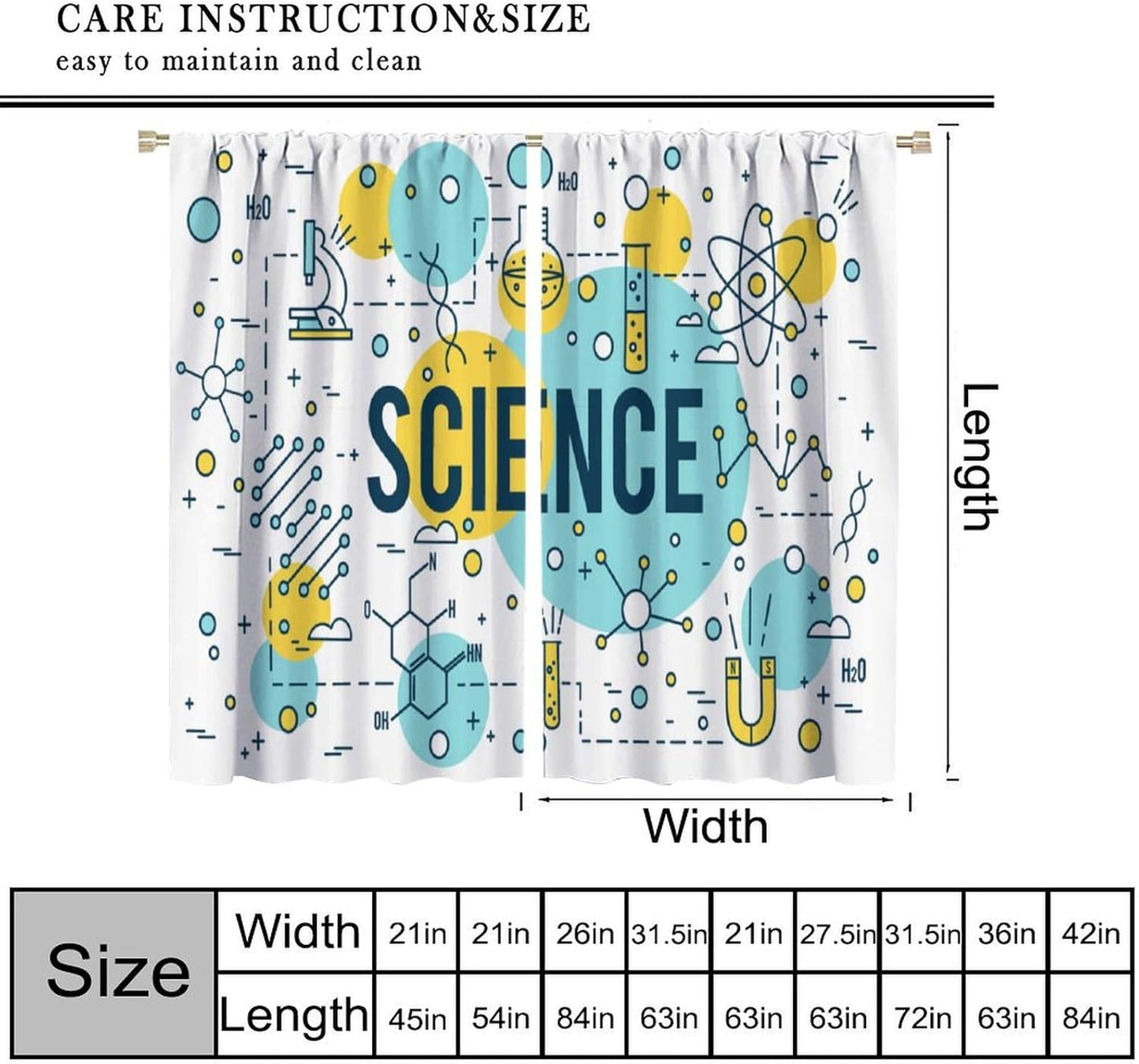 Science Physics Window Curtains, Abstract Math Chemistry Curtain Scientist Graffiti Print Window Treatments for Kids Teens Bedroom Living Room Kitchen Set 2 Panels,42x63 Inches