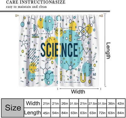 Science Physics Window Curtains, Abstract Math Chemistry Curtain Scientist Graffiti Print Window Treatments for Kids Teens Bedroom Living Room Kitchen Set 2 Panels,42x63 Inches