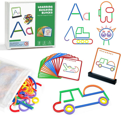 STEM Toys for Creative Learning Sticks & Rings Shape Building Blocks 160PCS Pattern Blocks Puzzle Educational Resources Montessori Toys for Preschool and Kindergarten Girls and Boys Ages 5+
