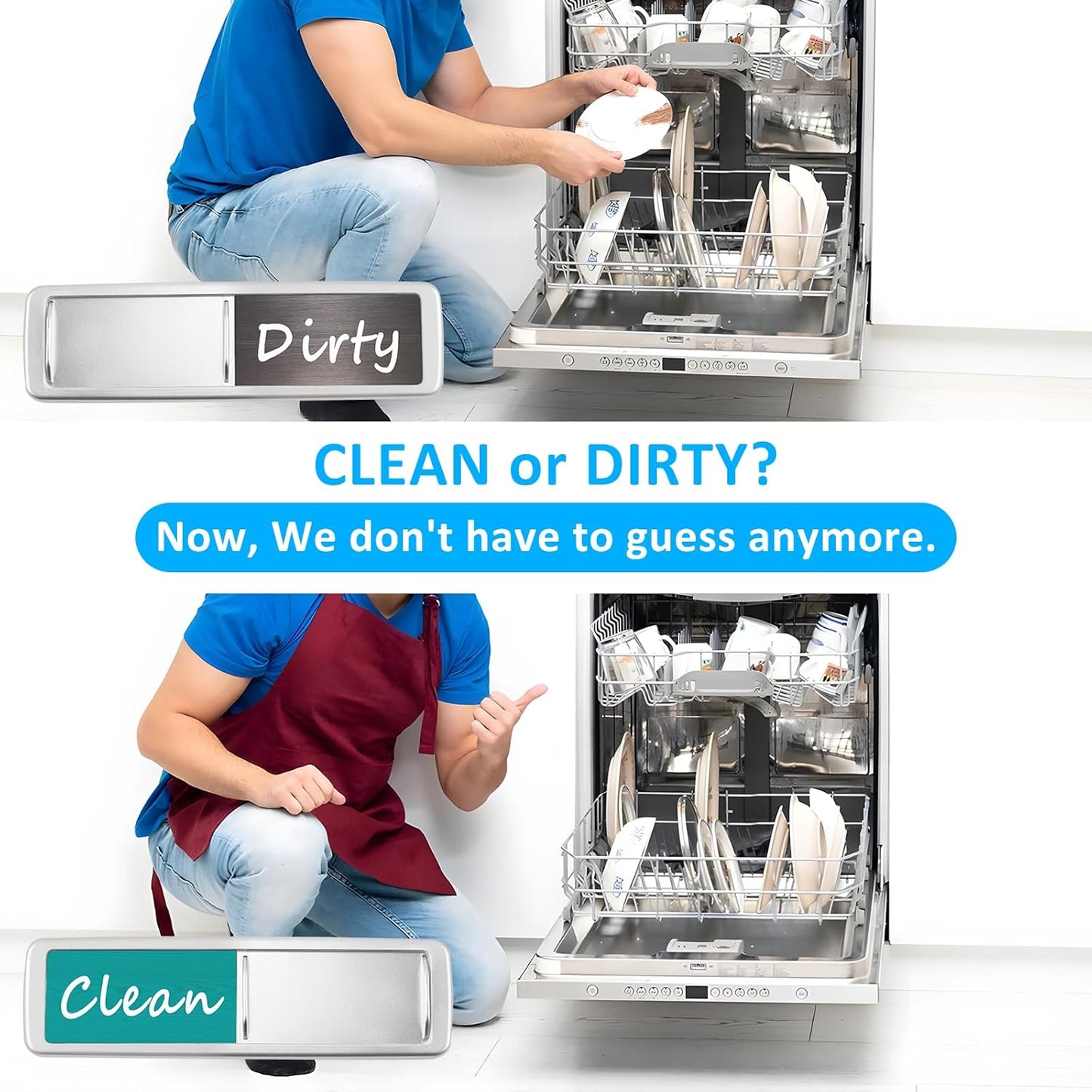 Dishwasher Magnet Clean Dirty Sign, Slide Strong Clean and Dirty Refrigerator Magnet Indicator for Dishwasher, Non-Scratch, Easy to Read, Self-Adhesive for Non-Magnetic Dishwasher（LightGray Brown）