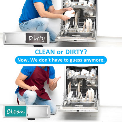 Dishwasher Magnet Clean Dirty Sign, Slide Strong Clean and Dirty Refrigerator Magnet Indicator for Dishwasher, Non-Scratch, Easy to Read, Self-Adhesive for Non-Magnetic Dishwasher（LightGray Brown）