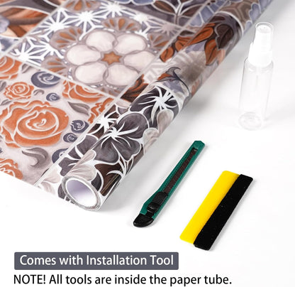 DKTIE Wooden Blinds Pattern Decorative Window Privacy Film, Sun Blocking Heat Control, Static Cling No Glue, with Installation Tools, Stained Glass Window Film (S531, 17.7" x 78.7")