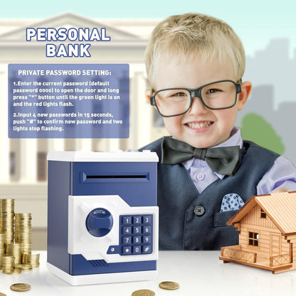 Playsheek Piggy Bank for Girls Boys Large Electronic Money Coin Banks with Password Protection, Automatic Paper Money Scroll Saving Box, Great Gift for Kids(Black-White)