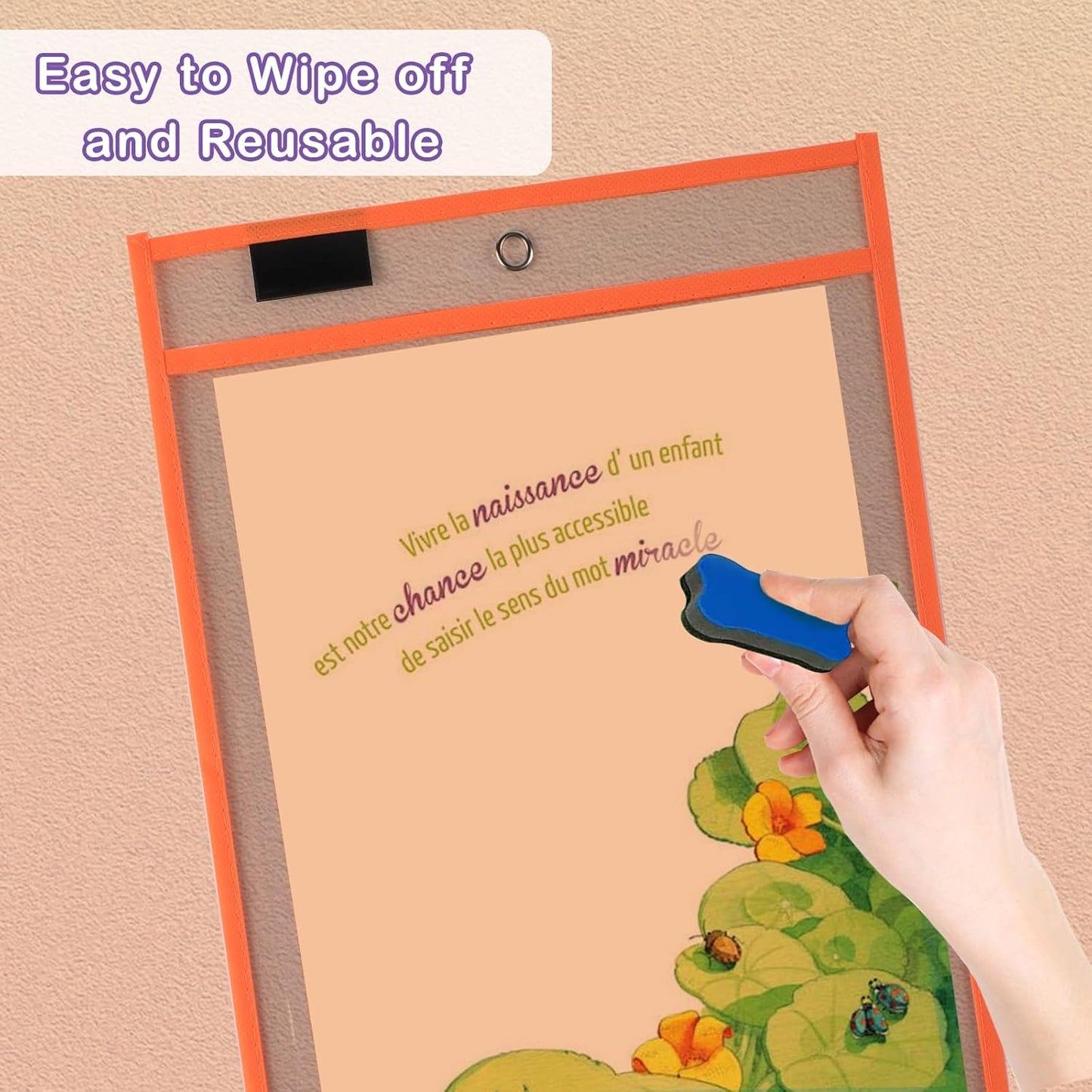 Ufmarine Job Ticket Holders, 6 Pcs Dry Erase Pockets Colorful (10" * 13"), Reusable Plastic Sleeves
