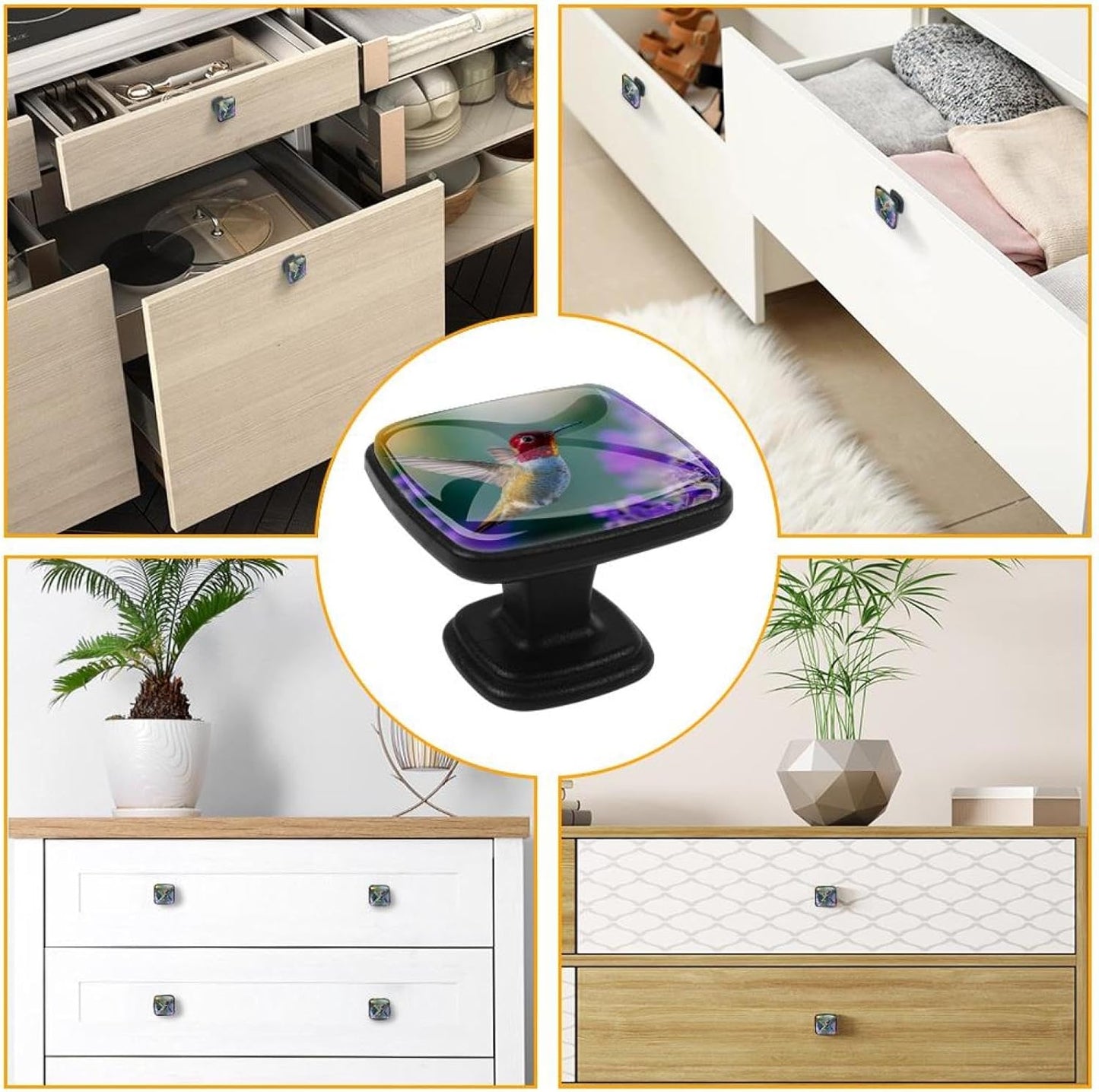 4 Pack Cabinet Knobs Drawer Pulls, 30mm Round ABS Glass Drawer Hardware Growing Butterfly Cabinet Handles with Screws for Dressers Kitchens Cupboard