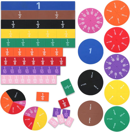 51 PCS Magnetic Fraction Tiles Circles, Fraction Circles Set Rainbow Math Manipulatives for Fraction Learning Math Practice Teacher Must Haves