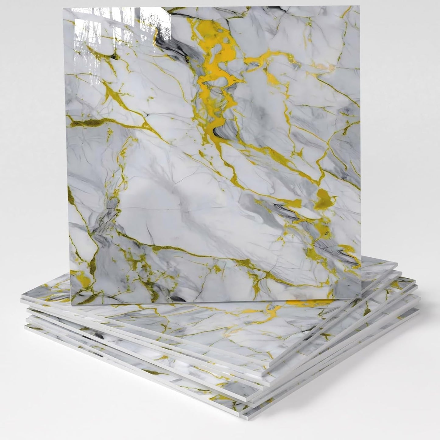 20-Pack Peel and Stick Gilded White Marble Tiles (11.8" x 11.8") – 19.4 Sq. Ft. Waterproof PVC Shower & Backsplash Tiles for Bathroom, Kitchen, and Living Room – Self-Adhesive, Easy Installation