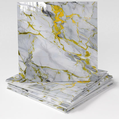 20-Pack Peel and Stick Gilded White Marble Tiles (11.8" x 11.8") – 19.4 Sq. Ft. Waterproof PVC Shower & Backsplash Tiles for Bathroom, Kitchen, and Living Room – Self-Adhesive, Easy Installation