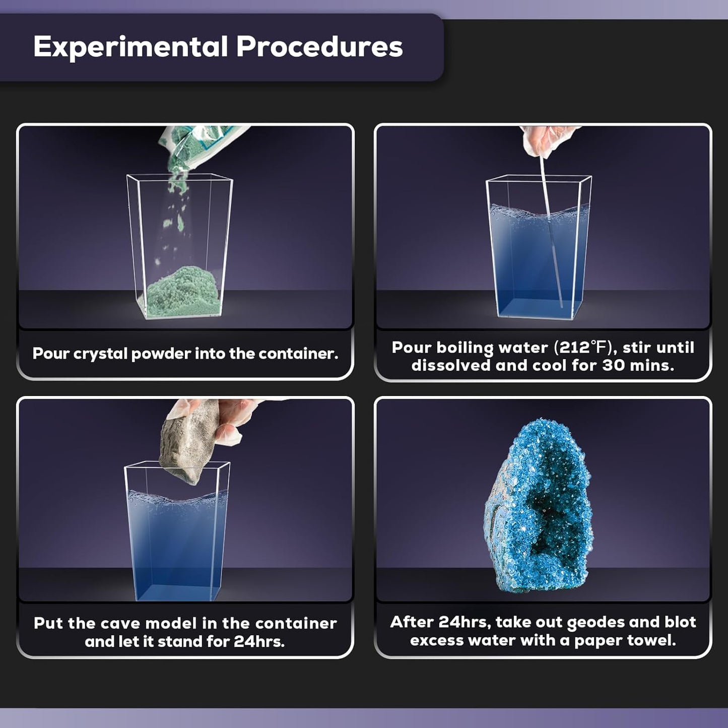 GobiDex Geodes Crystal Growing Kit for Kids, 24-Hour Fast Crystal Growth, Science Experiments Kit with Display Cases - DIY STEM Toys, Educational Gifts for Boys&Girls Ages 8-12,Geology Rock Collection