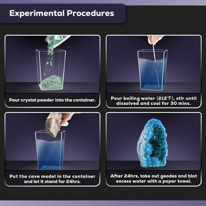 GobiDex Geodes Crystal Growing Kit for Kids, 24-Hour Fast Crystal Growth, Science Experiments Kit with Display Cases - DIY STEM Toys, Educational Gifts for Boys&Girls Ages 8-12,Geology Rock Collection