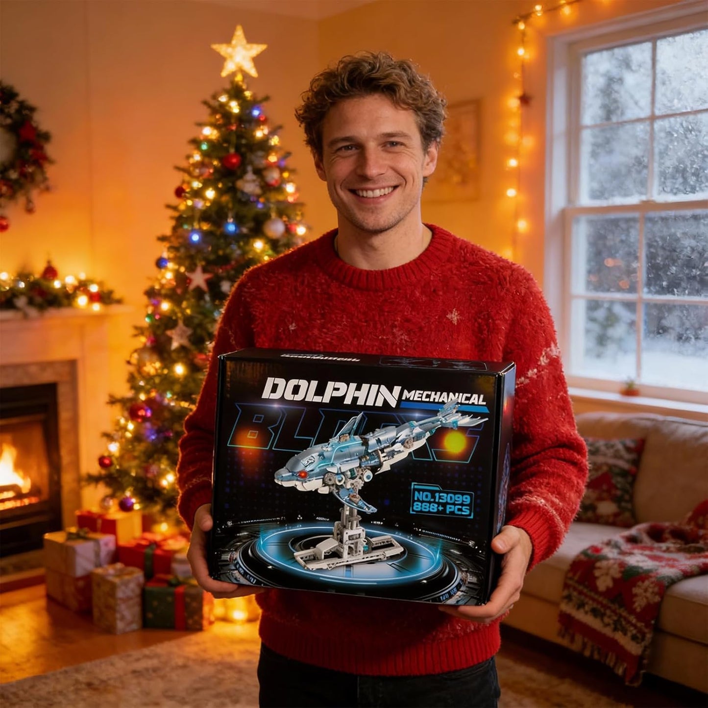 Mechanical Blue Dolphin Building Blocks Set Hand-Operated Motion, Detailed Gear Design, Display & Play Model Futuristic Ocean Animal Model