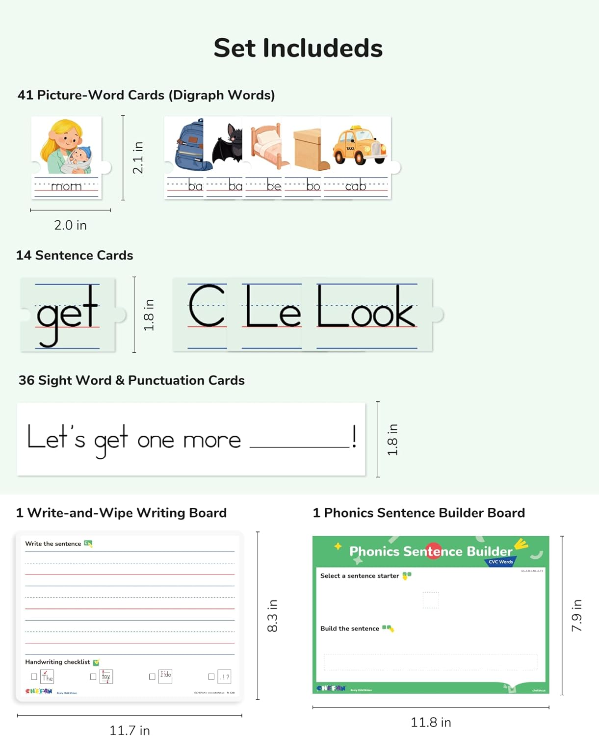 CHEFAN Sentence Building for Kids, Phonics Sentence Builder, CVC Word Games for Kids, Sight Words Flash Cards, Learn to Read Handwriting Practice, Preschool Kindergarten Homeschool & Speech Therapy