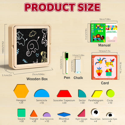 Wooden Magnetic Pattern Blocks Set with Cards, 288 PCS Montessori Tangram Puzzle Learning Toys for Toddlers 4-8, Educational STEM Gift for Kids Boys Girls 4 5 6 7 8