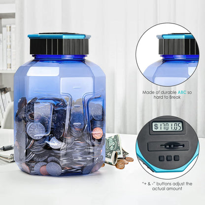 X-Large Piggy Bank for Adults Kids, Vcertcpl Digital Coin Counting Bank with LCD Counter, 2.4L Capacity, Great Coin Counter Bank Money Counting Jar with Total Amount Displayed (Silver, X-Large)