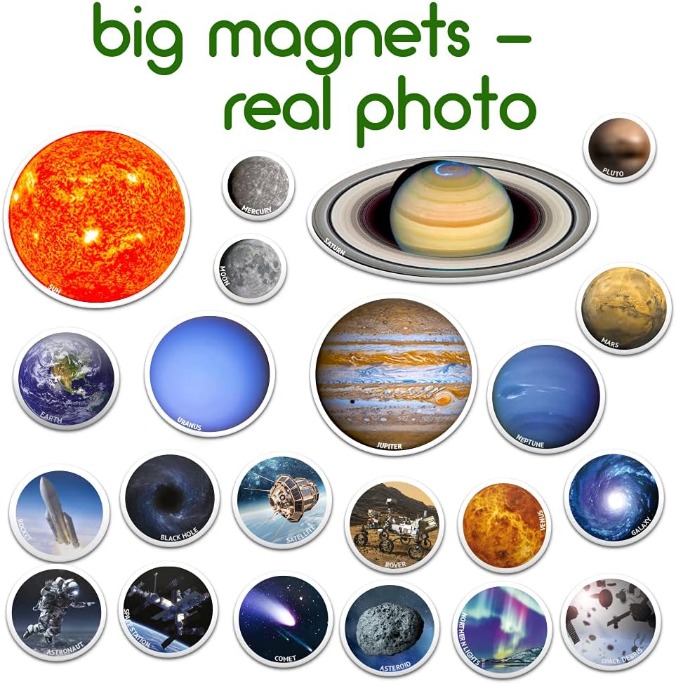 Solar System Fridge Magnets for Kids - Magdum - 22 Realistic Space Magnets for Toddlers - Real Refrigerator Magnets - Planets for Kids – Magnetic Universe - Science Toys for Children - Astronomy Gifts