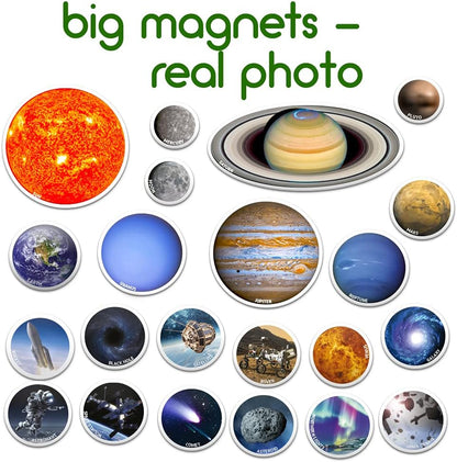 Solar System Fridge Magnets for Kids - Magdum - 22 Realistic Space Magnets for Toddlers - Real Refrigerator Magnets - Planets for Kids – Magnetic Universe - Science Toys for Children - Astronomy Gifts