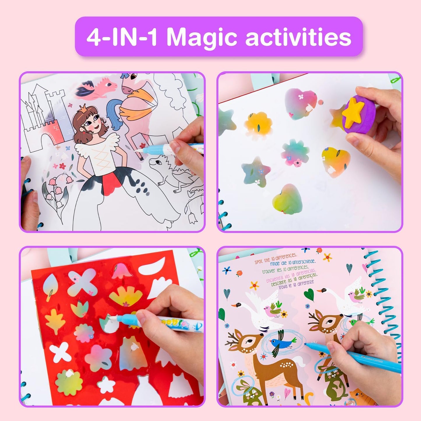 Avenir Reusable Water Coloring Book for Toddlers 3-5 – Mess-Free Paint-with-Water Travel Toy Airplane Activities Road Trip Quiet Book, Water-Reveal Activity Pad, 3-in-1 Creative Set
