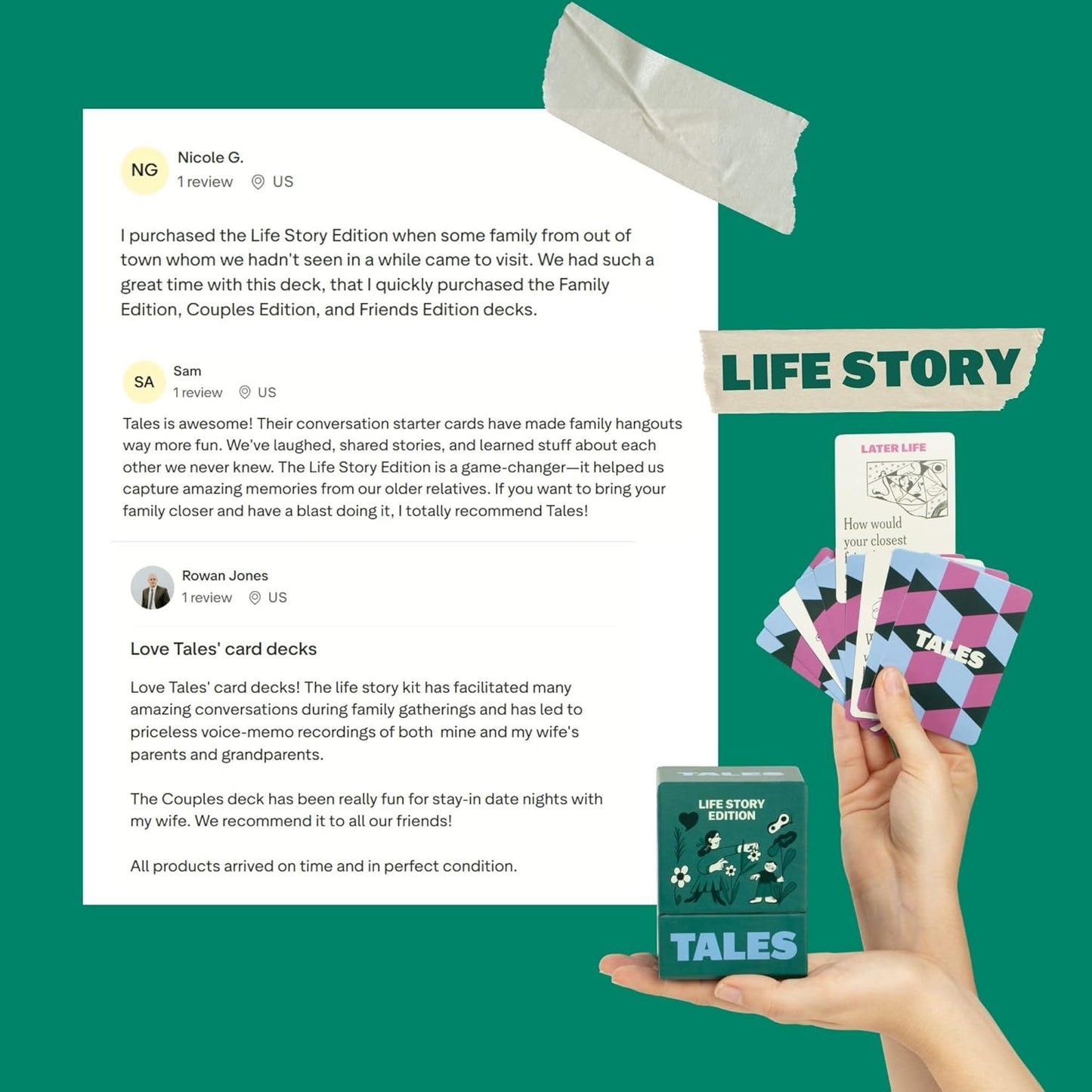 TALES 150 Conversation Cards, Friends Edition, Fun Friend Games for Adults, Teens, Kids, Perfect for Parties, Game Nights, Gifts & Gatherings, Conversations with Friends, Meaningful Connections