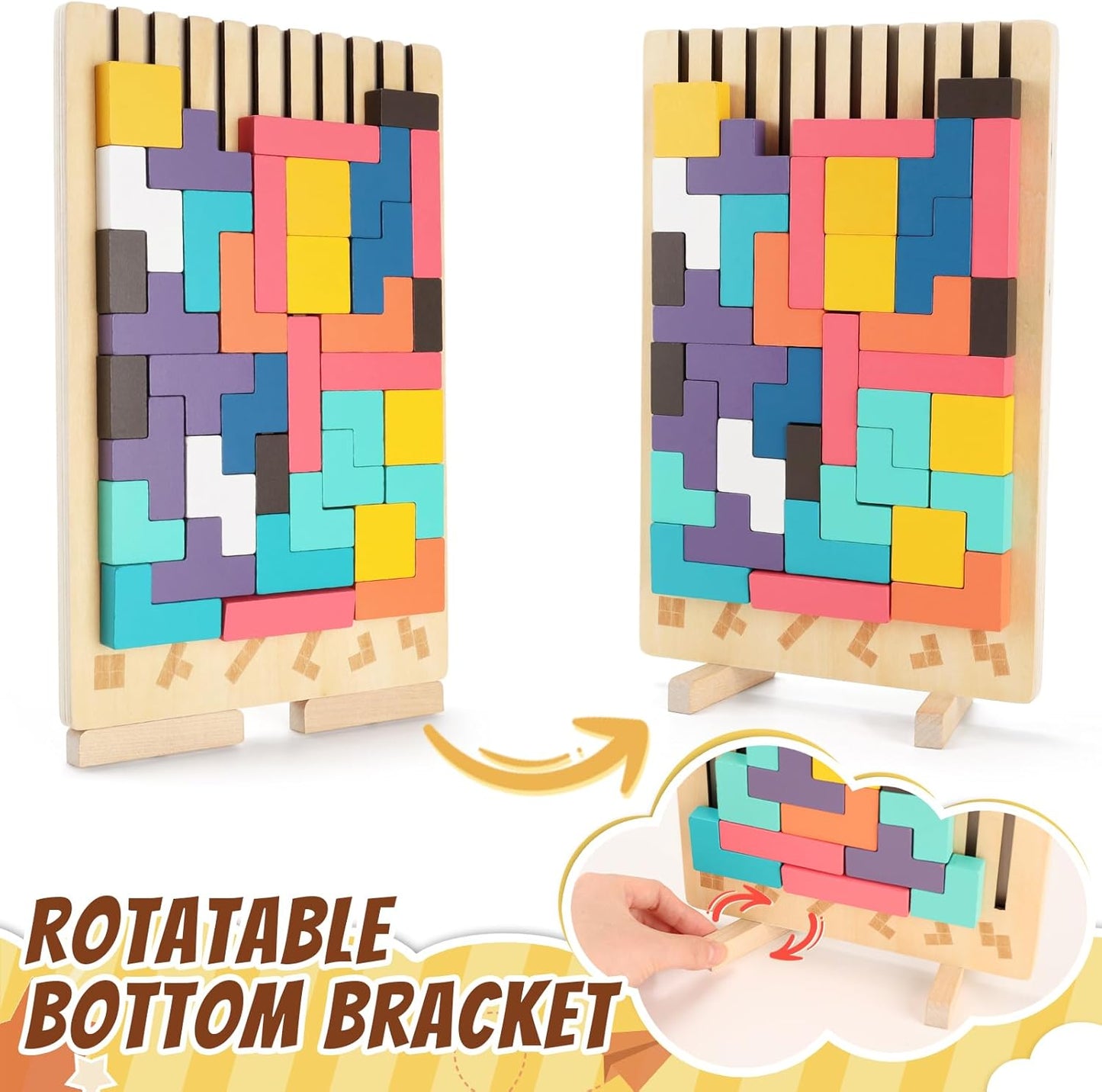 Wooden Stacking Puzzle Toy, 3D Colorful Wood Russian Blocks Puzzle Games Brain Teasers Montessori Toys for Toddler Kids 3 4 5 6 7 Years Old Boys Girls (Colorful B)