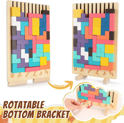 Wooden Stacking Puzzle Toy, 3D Colorful Wood Russian Blocks Puzzle Games Brain Teasers Montessori Toys for Toddler Kids 3 4 5 6 7 Years Old Boys Girls (Colorful B)