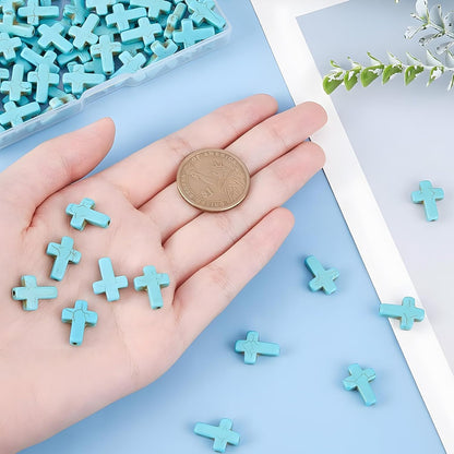 100pcs Blue and White Turquoise Cross Spacer Beads 8x10mm Semi Precious Stone Bead Easter Cross Gemstone Loose Beads for Jewelry Making Charms Beading Bracelets Necklaces Earrings Crafts