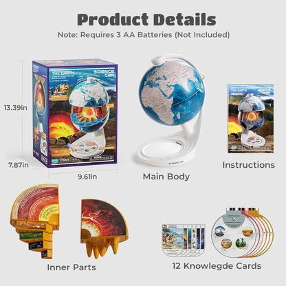 8” Interactive Talking Globe for Kids Ages 4-12, Science Can Earth Globe with LED Core, Bilingual English/French Educational STEM Toy Birthday Gift