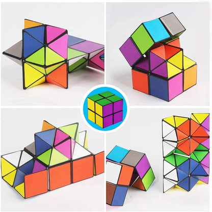 Magic Star Cube,SHONCO 2 in 1 Combo Infinity Cube Toy Transforming Geometric Puzzle 3D Assembly Fidget Stress Anxiety Relief Magic Puzzle Cubes for Kids and Adults
