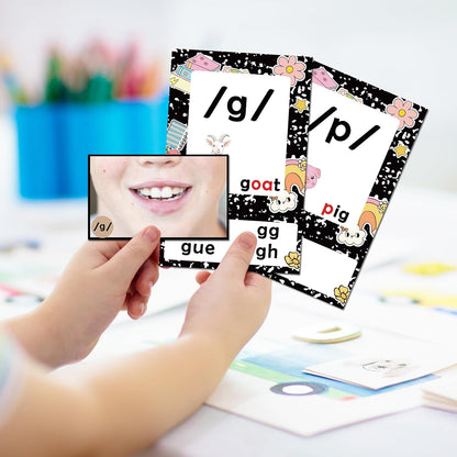 JarThenaAMCS 54Pcs Back to School Phonics Sound Wall Posters Phonetic Symbol & Mouth Shape Educational Cards for ESL Speech Therapy Classroom Teaching Reading Supplies