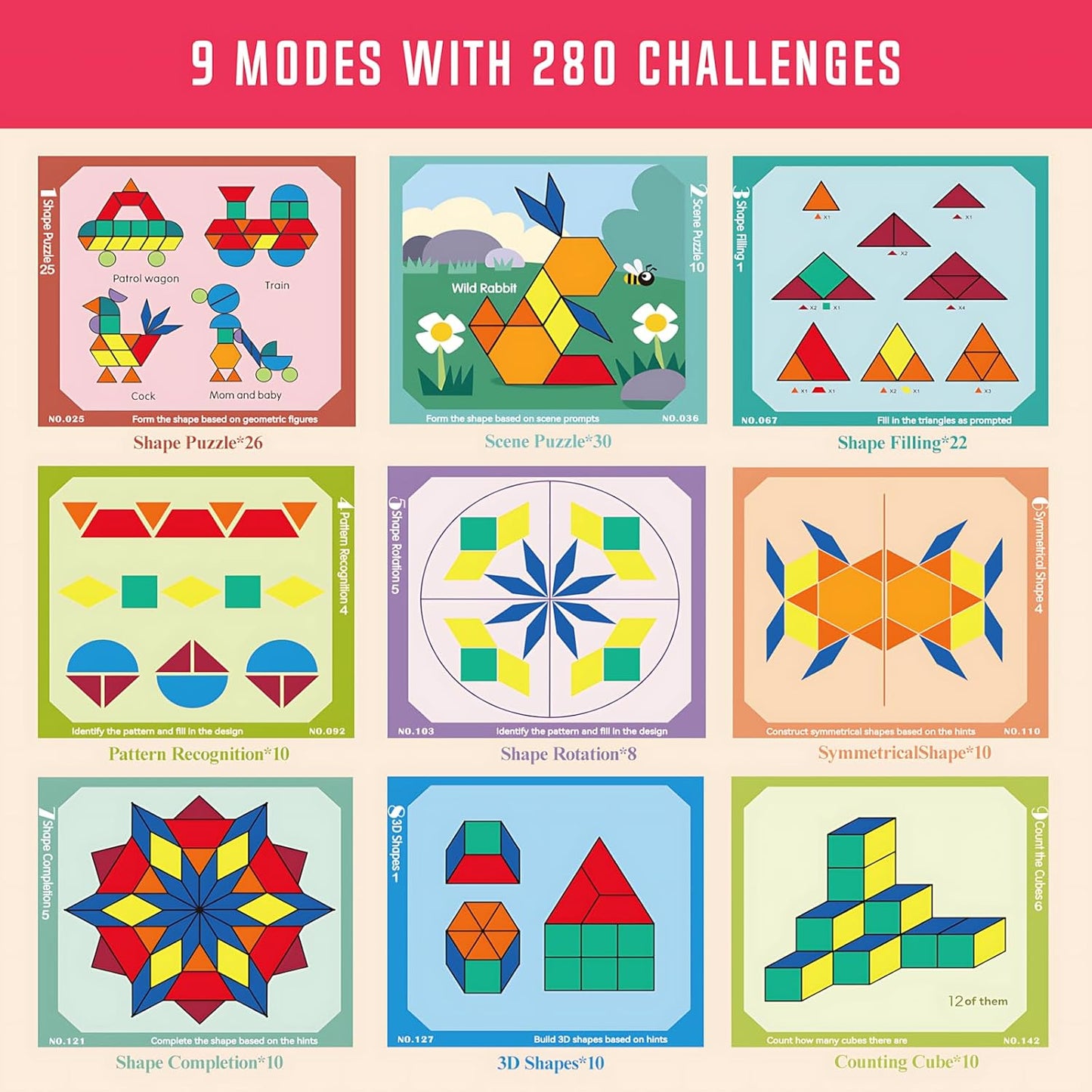 248 Pcs Wooden Magnetic Pattern Block Set with Cards, Pen & Storage Bag, Montessori STEM Tangram Puzzle Toys for Toddlers 4 5 6 7 8, Educational Brain Teaser Gift for Boys Girls